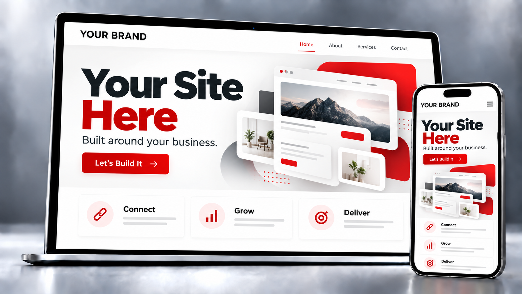 Your Site Here website shown on a laptop and phone
