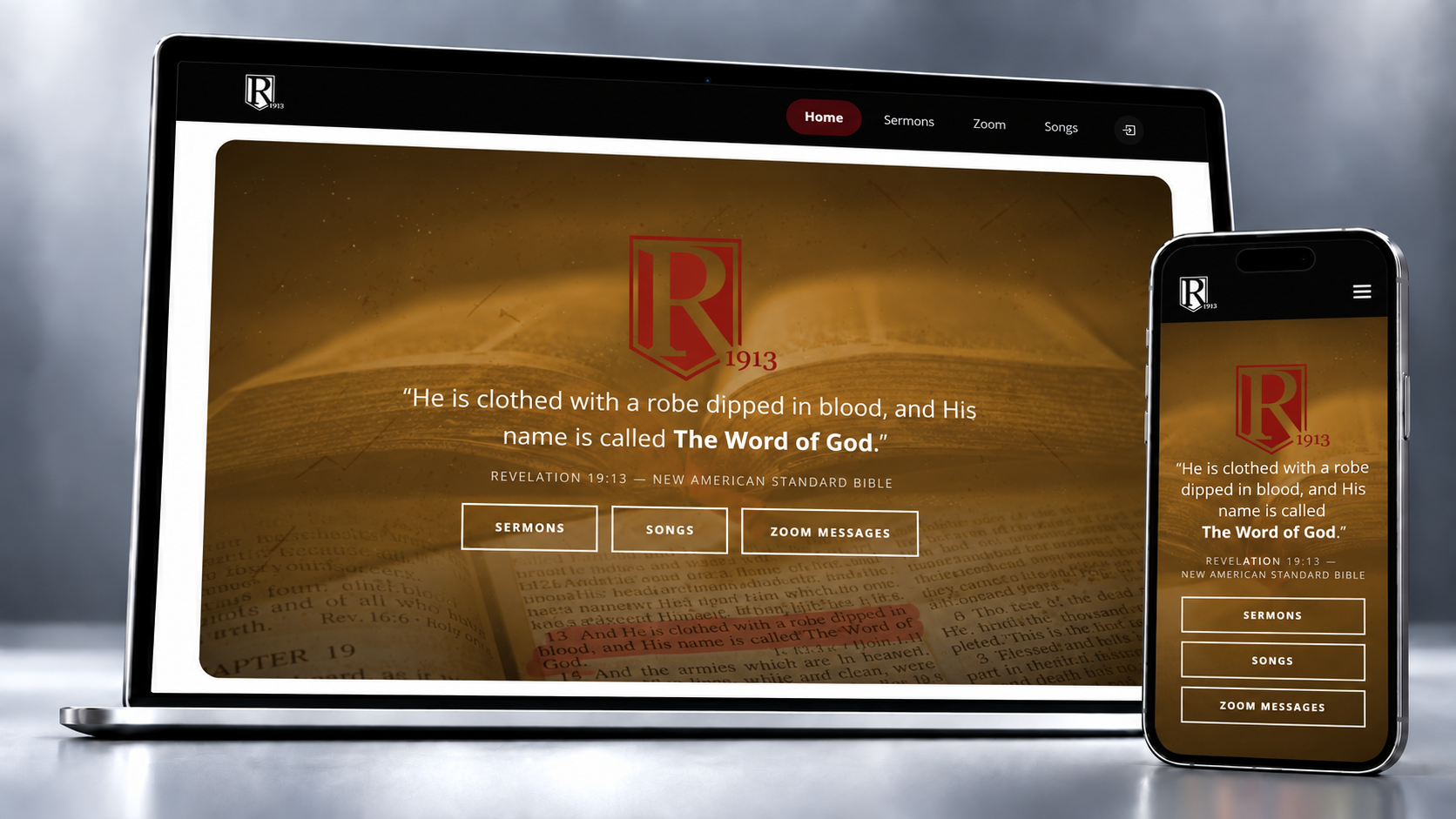 Rev 1913 website shown on a laptop and phone