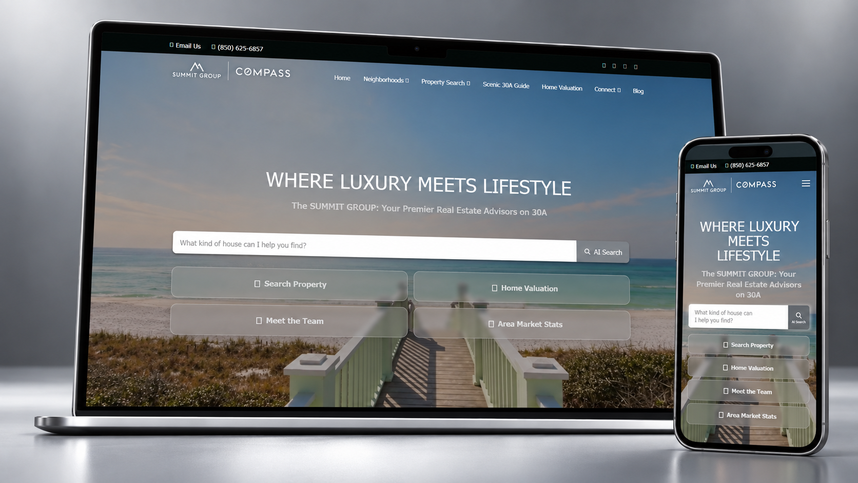 Summit Group 30A website shown on a laptop and phone